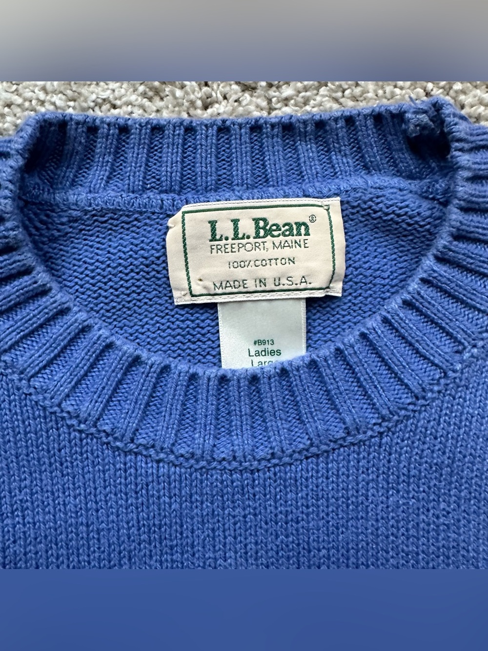 Vtg 80s 90s L.L. Bean Blue Cotton Knit Crewneck Sweater Women’s Large USA Made